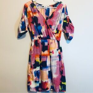 Maggy London Pink Blue Multicolor Abstract Midi Dress